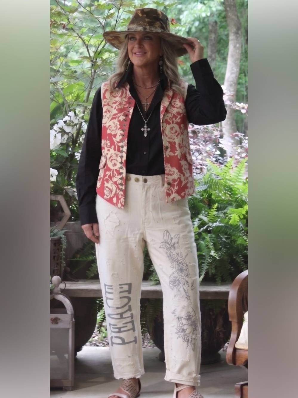 Jaded Gypsy Peace & Love Parchment Jeans